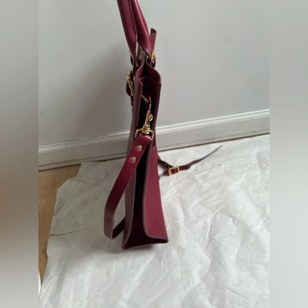Sophie Hulme Leather tote bag Shoulder bag Burgundy Red See Description - Picture 4 of 9